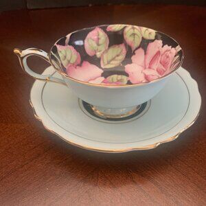 Paragon Double Warrant Cabbage Rose Pale Blue Teacup and Saucer 1940s Vintage